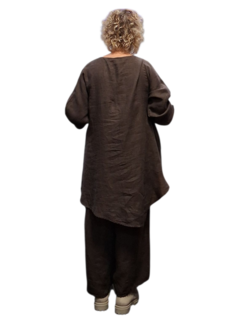 A-lijn tuniek  bruin 100%-linnen met zak