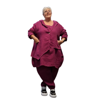 Jasje/vest paars met puntmuts, asymmetrisch 100% linnen