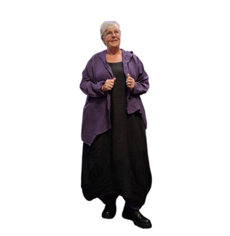 Jasje/vest purple met puntmuts, asymmetrisch 100% linnen