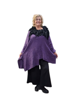 A-lijn tuniek  purple 100%-linnen asymmetrisch