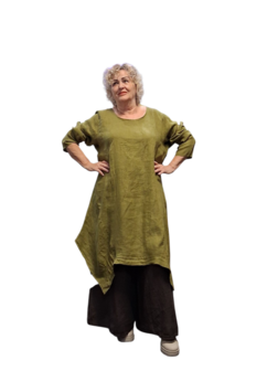 Lange-tuniek-A-lijn-groen 100%-linnen