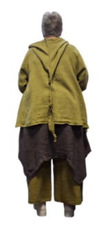 Jasje/vest groen met puntmuts, asymmetrisch 100% linnen