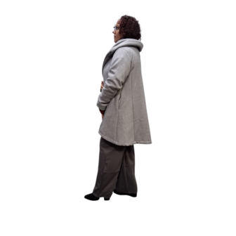 Korte tussenjas grijs met capuchon ribfluweel/corduroy