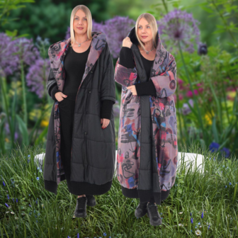 Mantel aan 2 kanten te dragen zwart of print