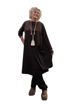 Milano tuniek/jurk bruin in rechte vorm van gladde romanite jersey Kwaliteit