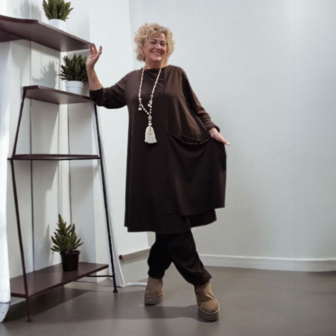 Milano tuniek/jurk bruin in rechte vorm van gladde romanite jersey Kwaliteit