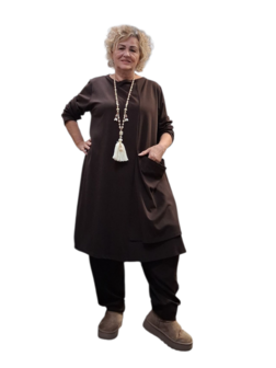 Milano tuniek/jurk bruin in rechte vorm van gladde romanite jersey Kwaliteit