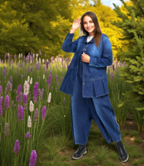 Blouse-jas van premium denim `Indiga` stretch