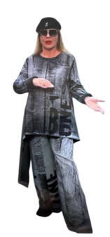 Tweedelig set grijs met print