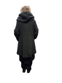 Warme mantel met grote ballonkraag / capuchon antraciet
