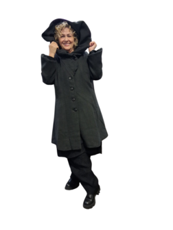 Warme mantel met grote ballonkraag / capuchon antraciet