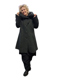 Warme mantel met grote ballonkraag / capuchon antraciet