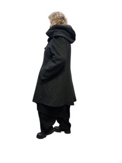 Warme mantel met grote ballonkraag / capuchon antraciet