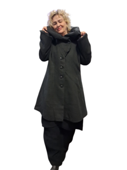 Warme mantel met grote ballonkraag / capuchon antraciet