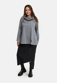 'Juline' Shirt &ndash; Denim met stretch in vloeiende A-lijn grijs
