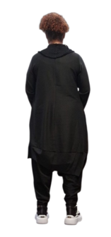 Jurk zwart met netlaag en kraag-asymmetrische zoom 