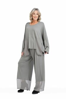 Juliette oversized shirt met Chiffon inzet grijs