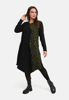 &#039;Seriva&#039; Jurk &ndash; A-lijn, zacht &amp; figuurvriendelijk groen/zwart