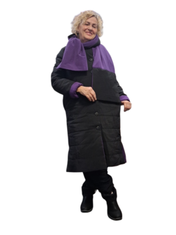 Mantel aan 2 kanten te dragen zwart of paars 3delig