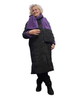 Mantel aan 2 kanten te dragen zwart of paars 3delig