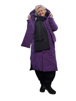 Mantel aan 2 kanten te dragen zwart of paars 3delig