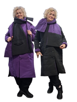 Mantel aan 2 kanten te dragen zwart of paars 3delig