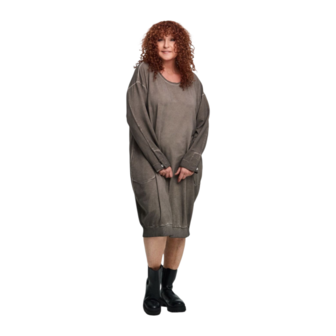 Jurk greige met zakken stonewashed