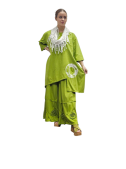 Tuniek asymmetrisch batikprint groen