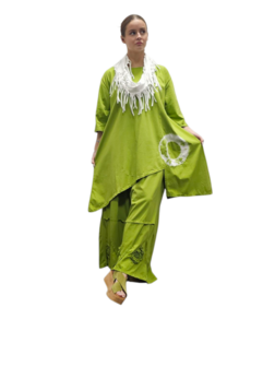 Tuniek asymmetrisch batikprint groen