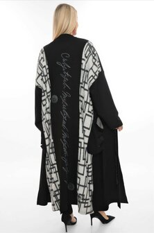 Aparte lange jas/vest zwart met letterprint