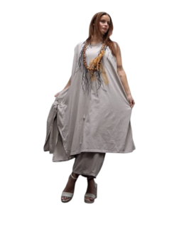 Jurk- lange zand tuniek mouwloos-tricot 