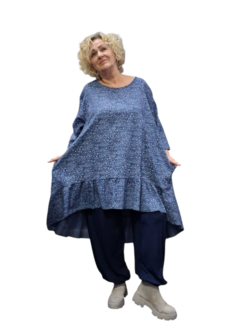 Olivia-ruim-Shirt,-Bloemen blauw