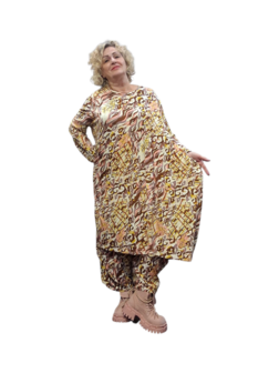 Jurk Sakia Cognac-Rose-met  print