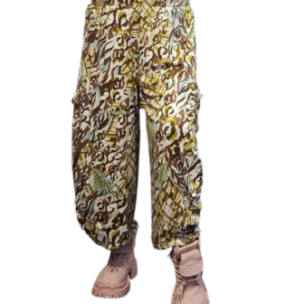 Broek Sakia bruin - blauw met  print