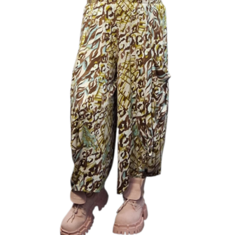 Broek Sakia bruin - blauw met  print