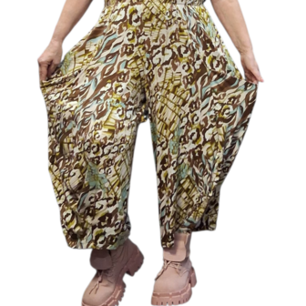 Broek Sakia bruin - blauw met  print