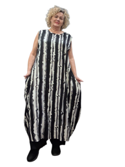 Mouwloze jurk Zas in ballonvorm zwart/wit