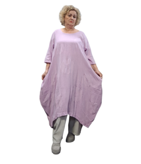 Jurk lila met steekzakken op voorpand 100% katoen 