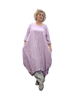 Jurk lila met steekzakken op voorpand 100% katoen 