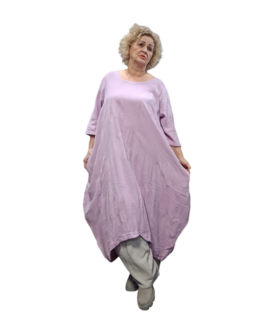 Jurk lila met steekzakken op voorpand 100% katoen 