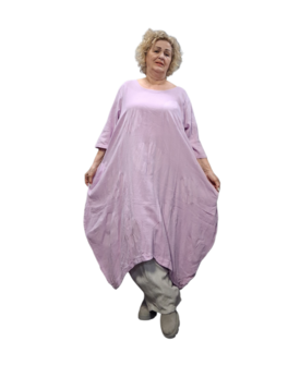 Jurk lila met steekzakken op voorpand 100% katoen 