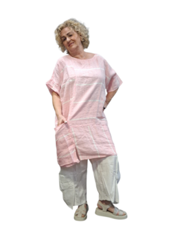 Roze witte tuniek 100% linnen