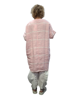 Roze witte tuniek 100% linnen