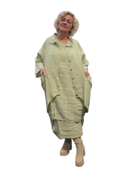  Jas-blouse groen gestreept 100% linnen