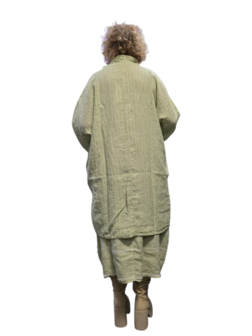  Jas-blouse groen gestreept 100% linnen