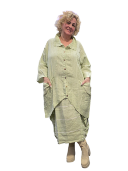  Jas-blouse groen gestreept 100% linnen