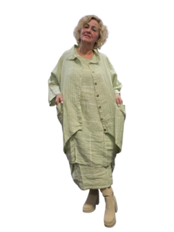  Jas-blouse groen gestreept 100% linnen