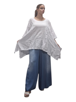 Shirt wit  A-lijn 100% cotton zakken op voorpand