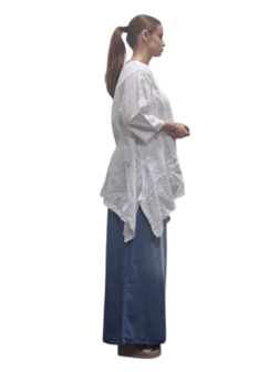 Shirt wit  A-lijn 100% cotton zakken op voorpand