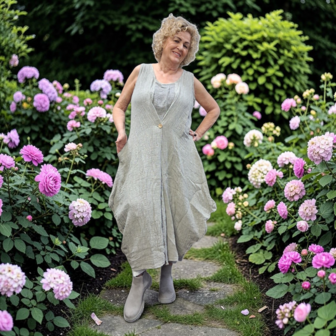 Linnen jurk gedeeltelijk tweelaags